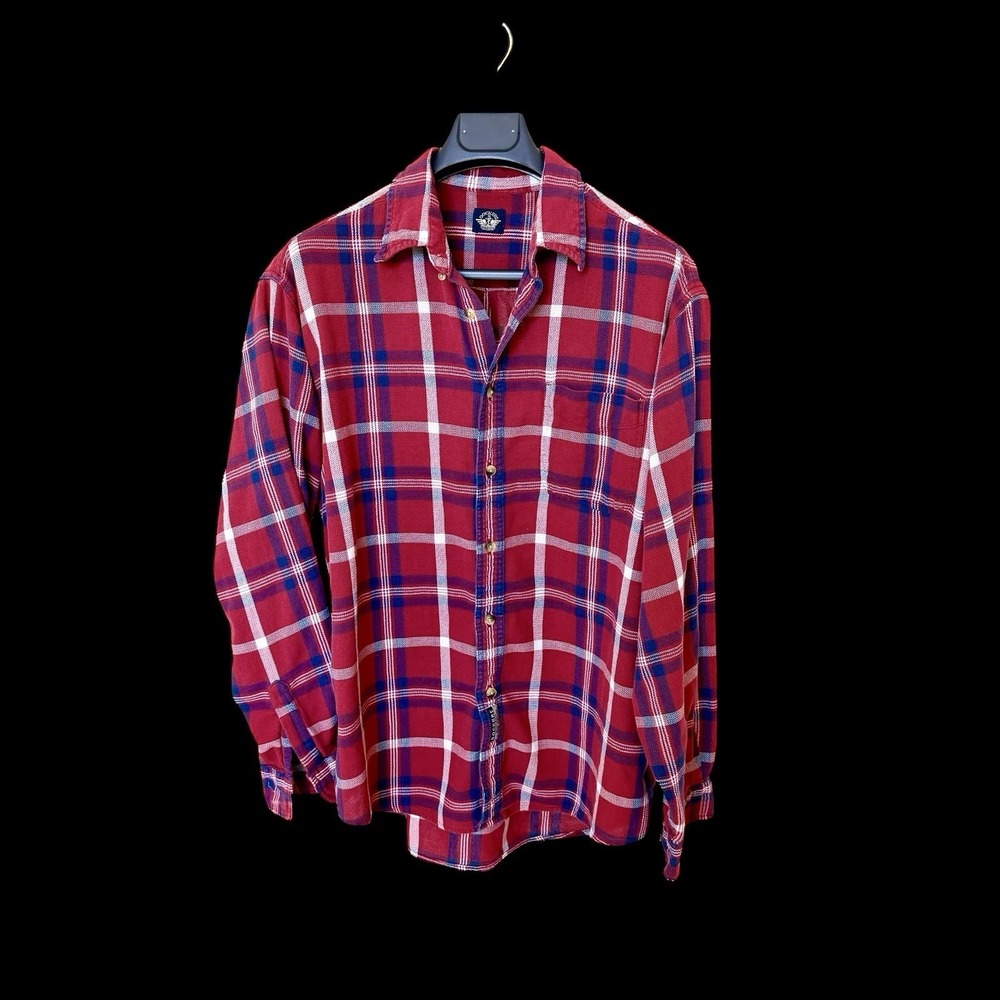 Vintage 80's Dockers Men's Shirt XL Red Plaid Cotton Long Sleeve Button Up